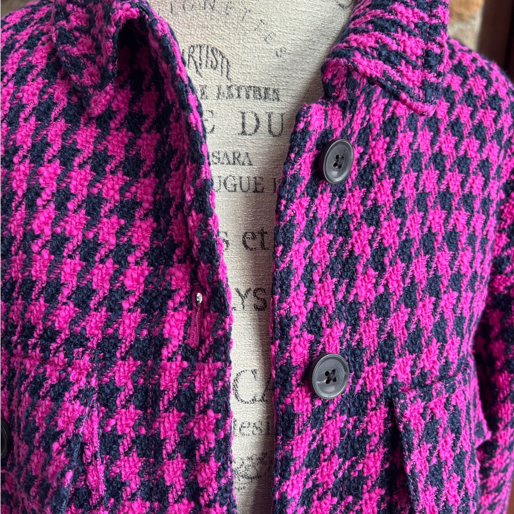 Loft Textured Houndstooth Cropped Jacket Large Pink Navy - Picture 9 of 13